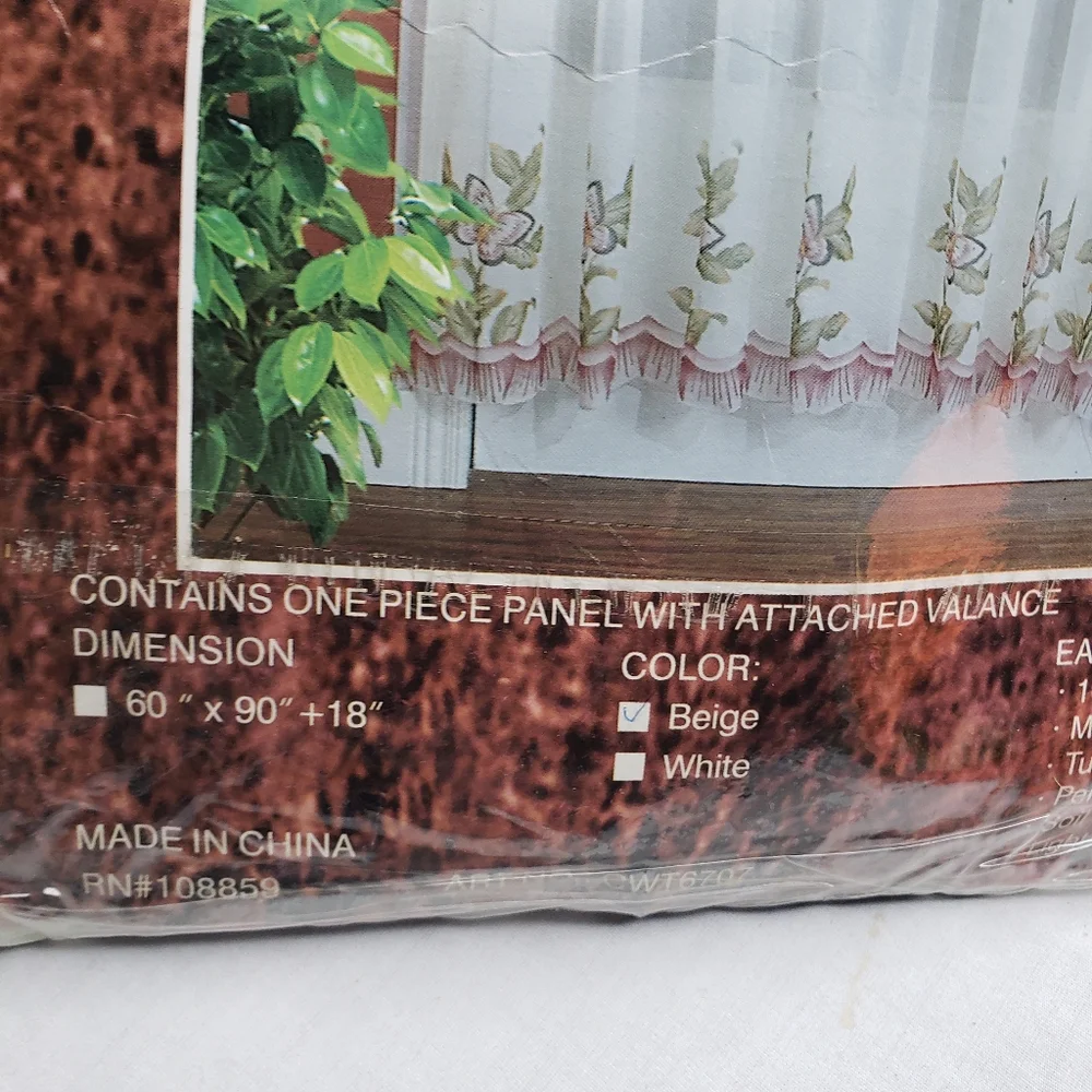 Andrea Sheer Curtain Panel 60 x 90 Pink Butterflies Green Gold Attached Valance